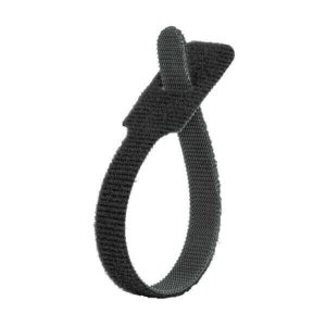 BLACK-OW-2-600x600 - Speedtech International A black hook-and-loop cable tie with a slot at one end, shown looped through itself to form a secure adjustable circle.